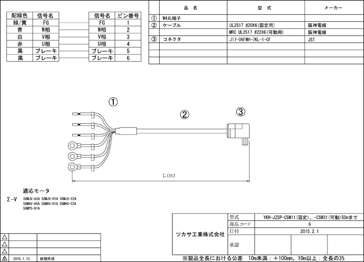 かんたんハーネス製作 安川acサーボ用エンコーダ ケーブル Jzsp Csm11 Jzsp Csm31 同等品